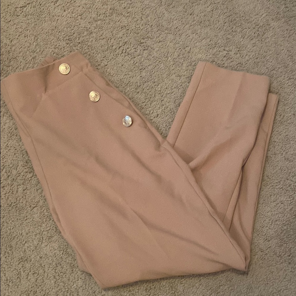 Zara Tan Women's Trousers with Gold Buttons